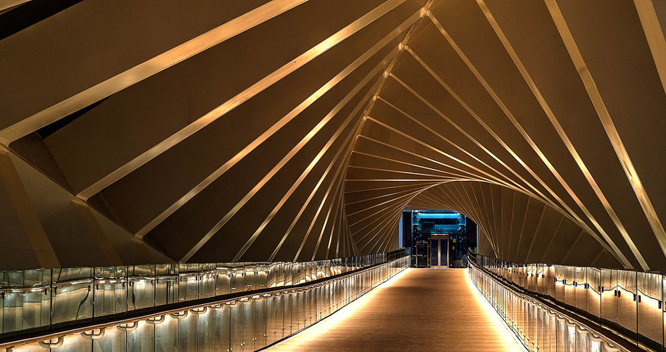 The swirling footbridge in Dubai Water Canal